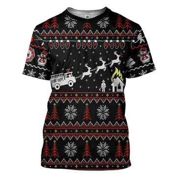 Gearhuman 3D Firefighter FIRE DEPT Ugly Christmas Sweater Custom Tshirt Apparel GV081029 3D T-shirt T-Shirt S 