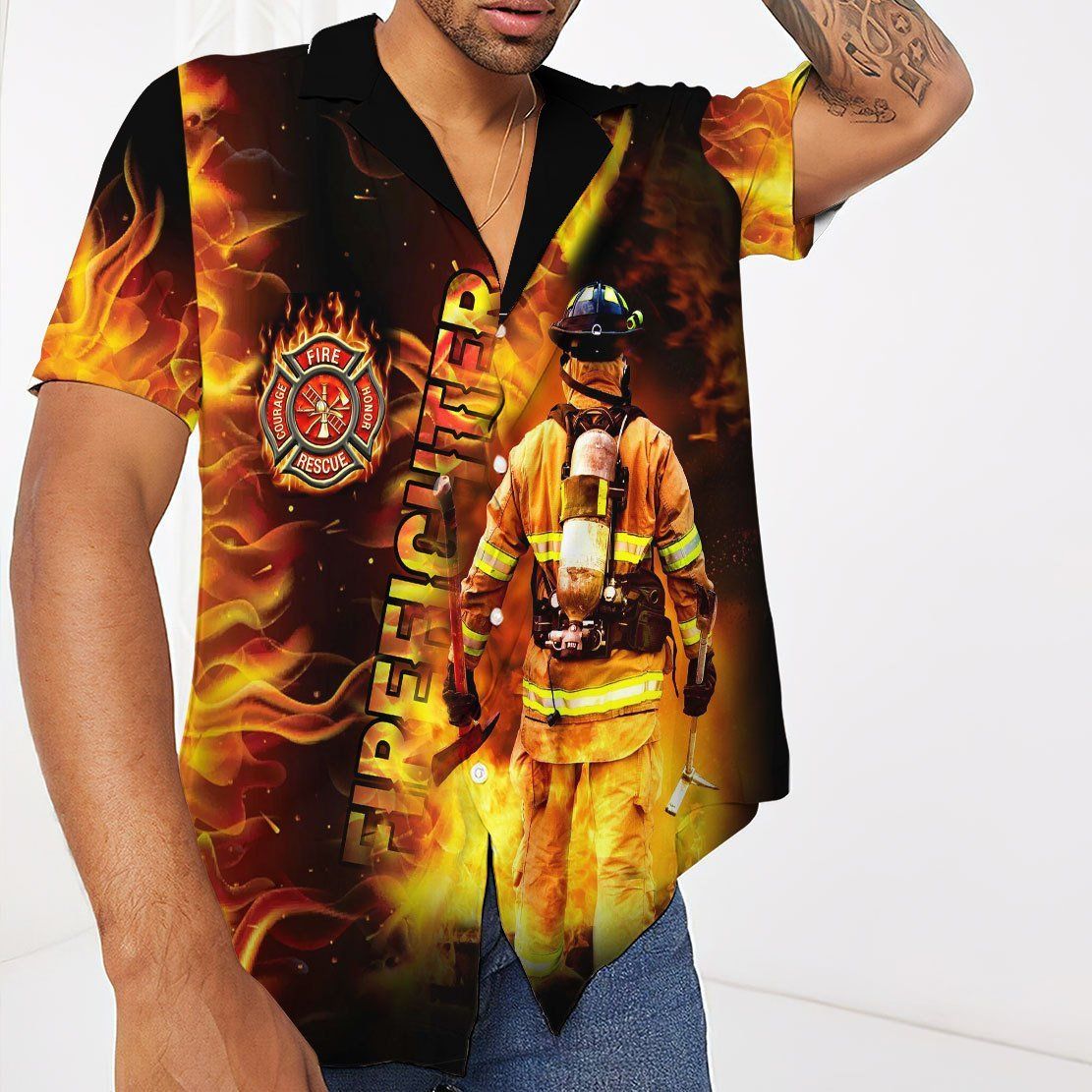 Gearhuman 3D Firefighter Hawaii Shirt ZZ0306214 Hawai Shirt 