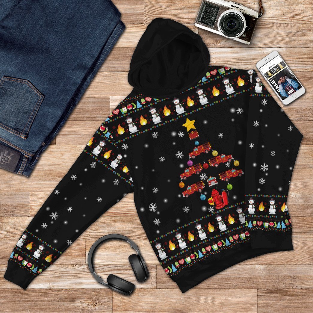 Gearhuman 3D Firefighter Truck Tree Ugly Christmas Sweater Custom Hoodie Apparel GV071014 3D Apparel 