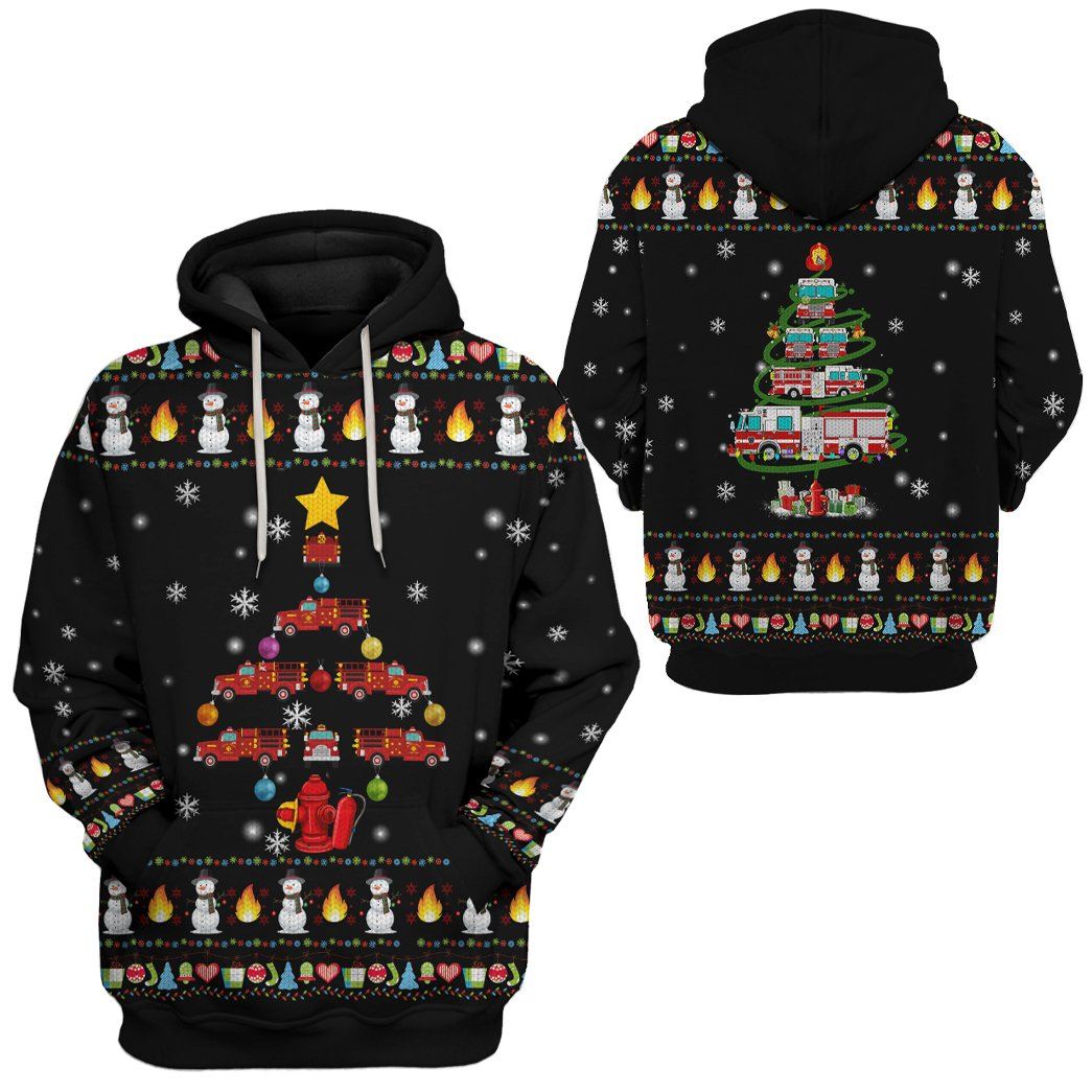 Gearhuman 3D Firefighter Truck Tree Ugly Christmas Sweater Custom Hoodie Apparel GV071014 3D Apparel 