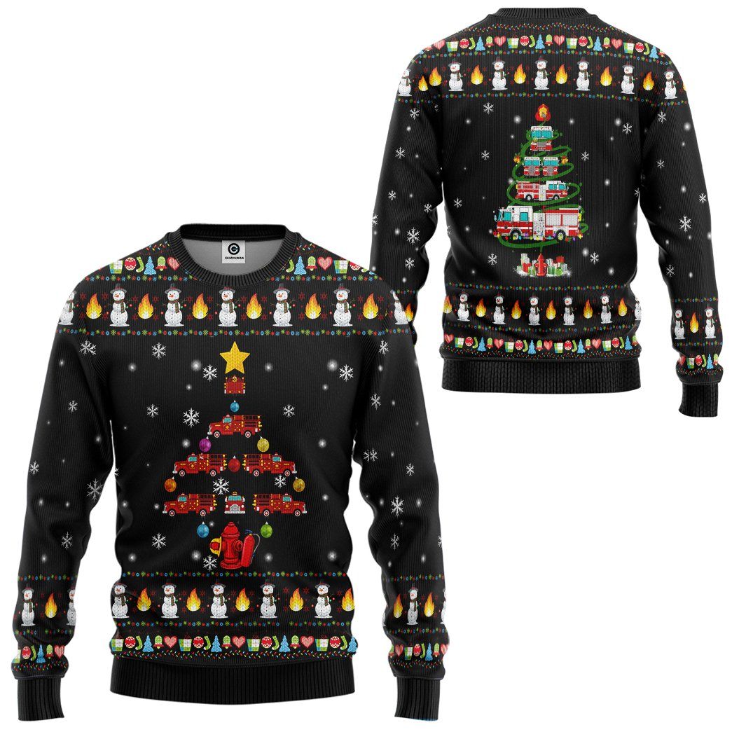 Gearhuman 3D Firefighter Truck Tree Ugly Christmas Sweater Custom Sweatshirt Apparel GV071014 Sweatshirt 