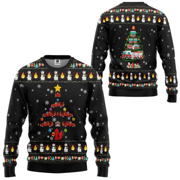 Gearhumans 3D Firefighter Truck Tree Ugly Christmas Sweater Custom Sweatshirt Apparel