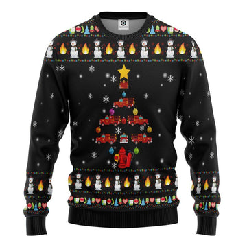 Gearhumans 3D Firefighter Truck Tree Ugly Christmas Sweater Custom Sweatshirt Apparel