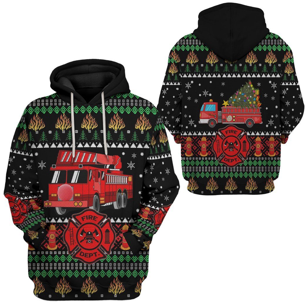 Gearhuman 3D Firefighter Truck Ugly Christmas Sweater Custom Hoodie Apparel GV081030 3D Apparel 