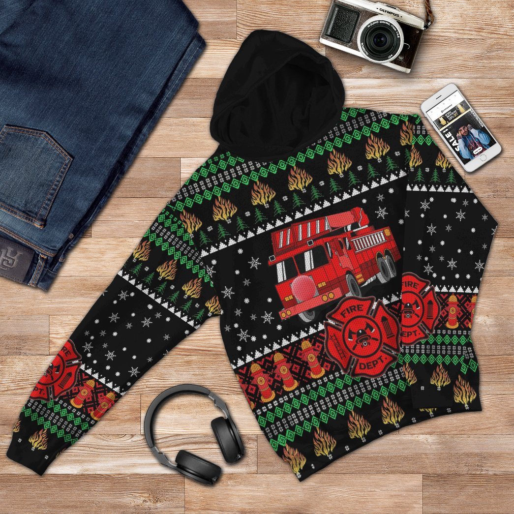 Gearhuman 3D Firefighter Truck Ugly Christmas Sweater Custom Hoodie Apparel GV081030 3D Apparel 