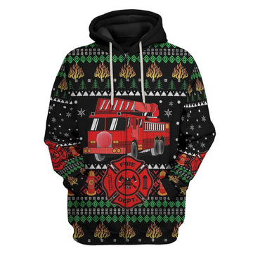 Gearhumans 3D Firefighter Truck Ugly Christmas Sweater Custom Hoodie Apparel