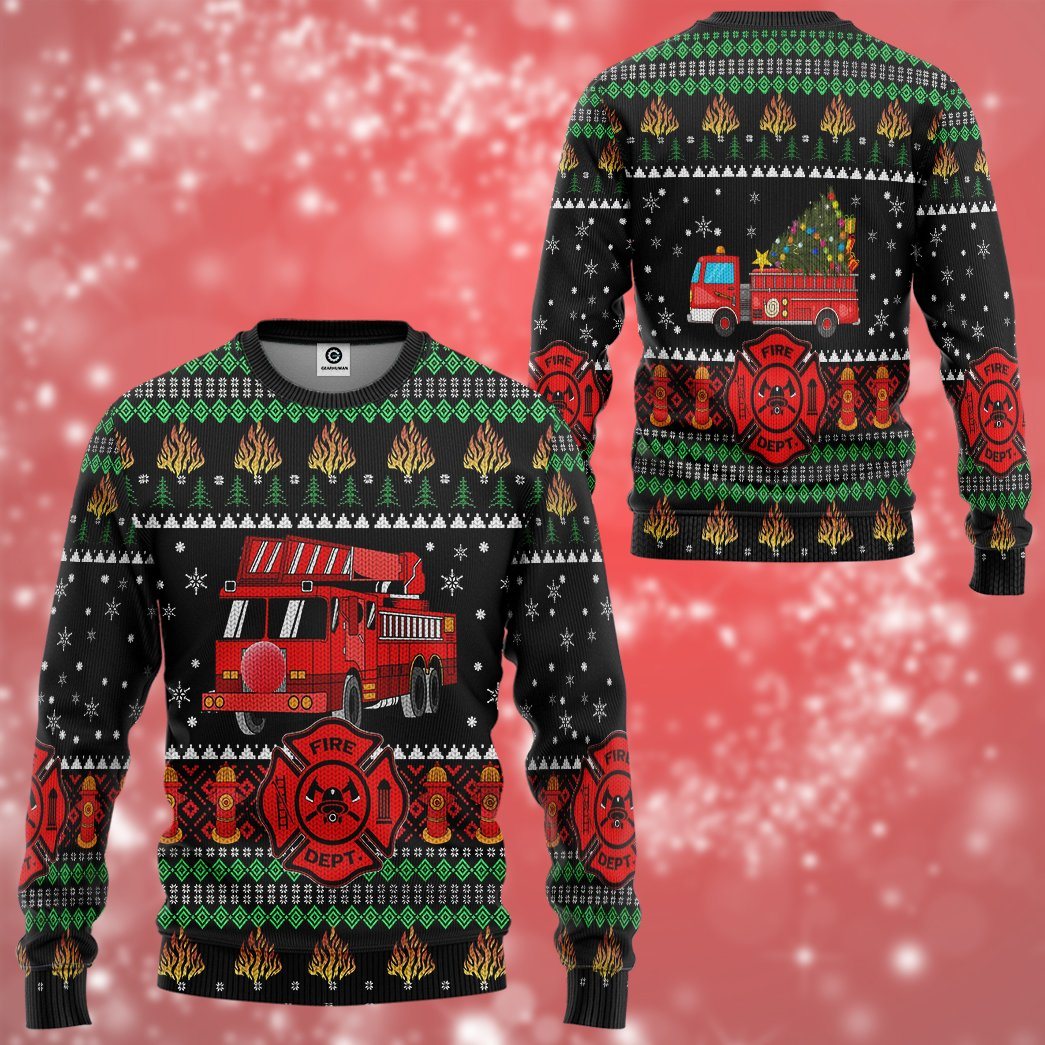 Gearhuman 3D Firefighter Truck Ugly Christmas Sweater Custom Sweatshirt Apparel GV081030 Sweatshirt 