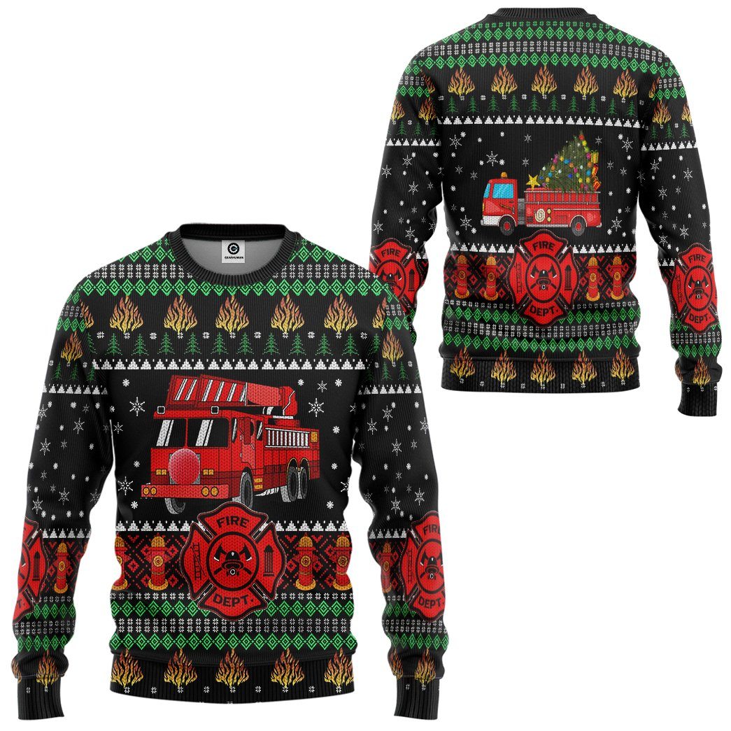 Gearhuman 3D Firefighter Truck Ugly Christmas Sweater Custom Sweatshirt Apparel GV081030 Sweatshirt 