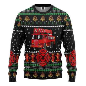 Gearhumans 3D Firefighter Truck Ugly Christmas Sweater Custom Sweatshirt Apparel