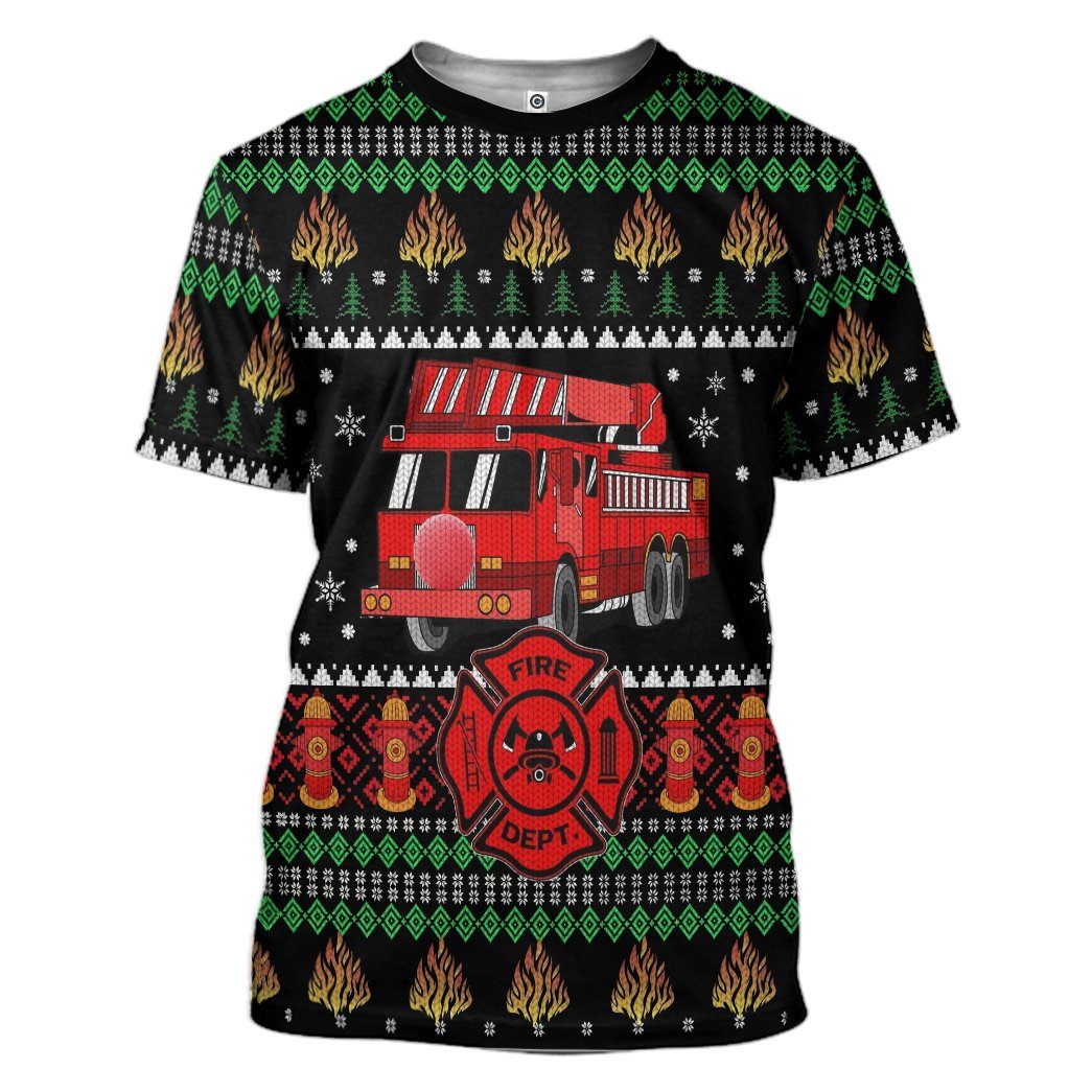 Gearhuman 3D Firefighter Truck Ugly Christmas Sweater Custom Tshirt Apparel GV081030 3D T-shirt T-Shirt S 