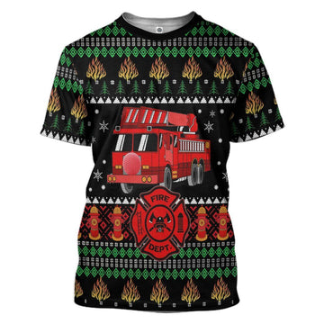 Gearhumans 3D Firefighter Truck Ugly Christmas Sweater Custom Tshirt Apparel
