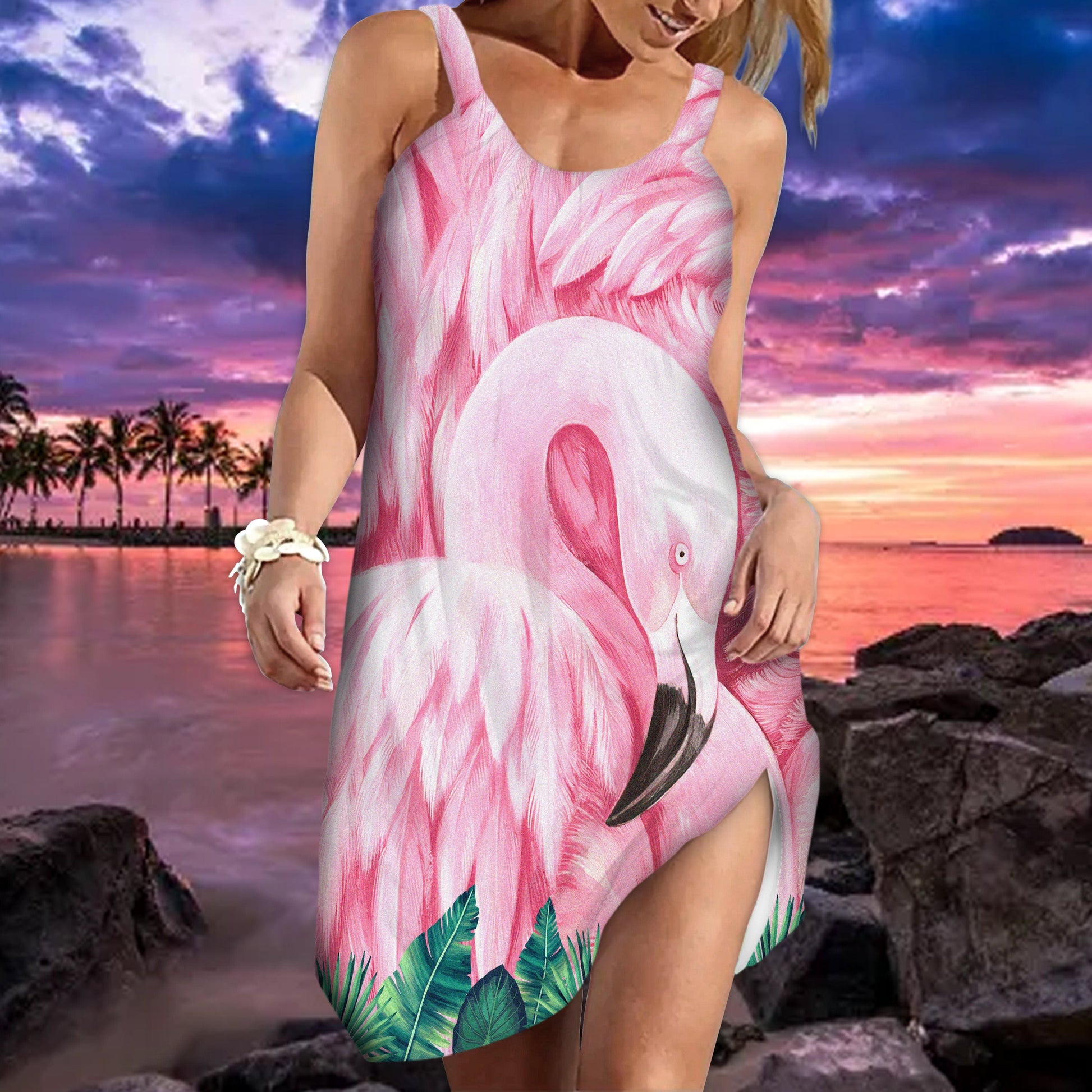 Gearhuman 3D Flamingo Facade Custom Beach Dress Gearhuman 3D Flamingo Facade Custom Beach Dress