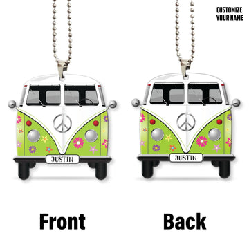 Gearhuman 3D Flowered Hippie Van Custom Name Car Hanging