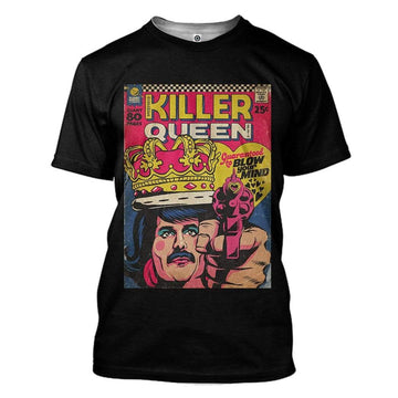 Gearhumans 3D Freddie Mercury Killer Queen Vintage Comic Book Covers Custom Tshirt Apparel