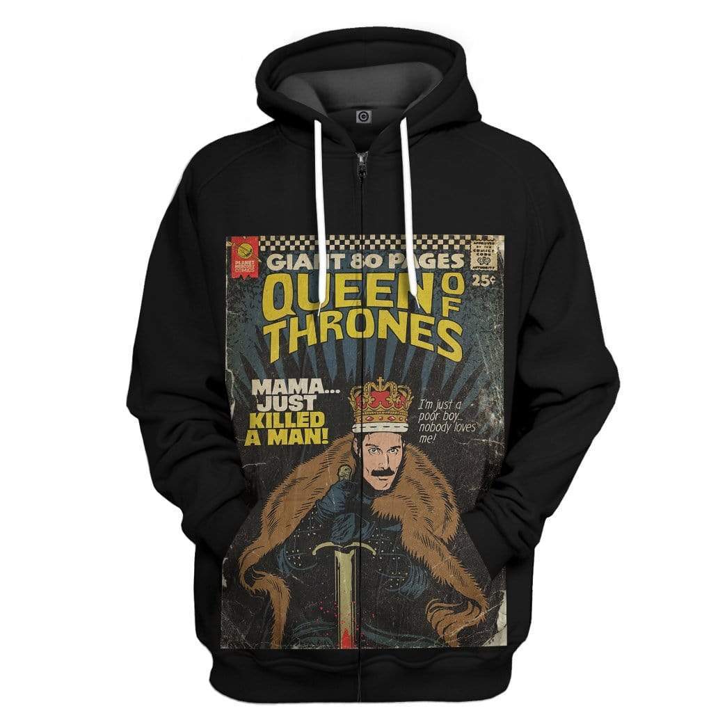 Gearhuman 3D Freddie Mercury Queen Of Thrones Vintage Comic Book Covers Custom Hoodie Apparel GN21088 3D Custom Fleece Hoodies Zip Hoodie S 