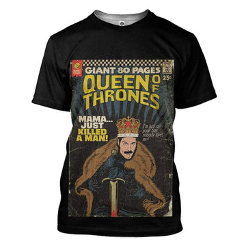 Gearhumans 3D Freddie Mercury Queen Of Thrones Vintage Comic Book Covers Custom Tshirt Apparel