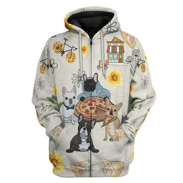 Gearhumans 3D French Bulldog Are Intrigued By Pizza Custom Hoodie Apparel