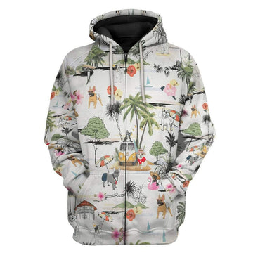 Gearhumans 3D French Bulldog Hawaii Beach Retro Custom Hoodie Apparel