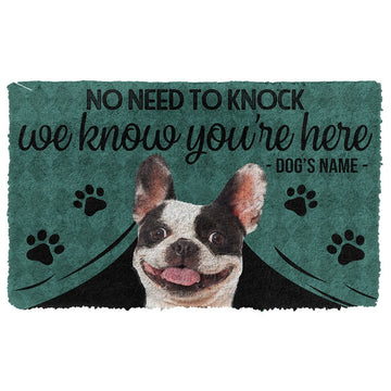 Gearhumans 3D French Bulldog We Know Youre Here Custom Name Doormat