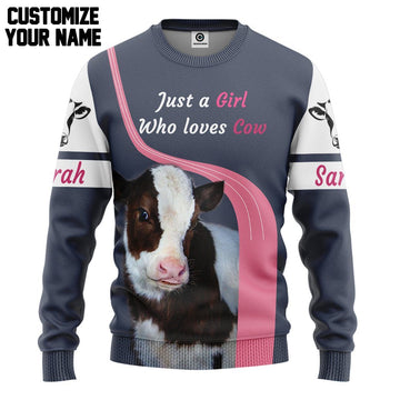 Gearhumans 3D Girl Loves Cow Custom Name Tshirt Hoodie Apparel