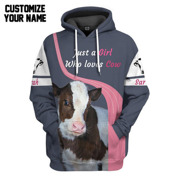 Gearhumans 3D Girl Loves Cow Custom Name Tshirt Hoodie Apparel