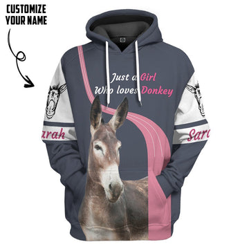 Gearhumans 3D Girl Loves Donkey Custom Name Tshirt Hoodie Apparel