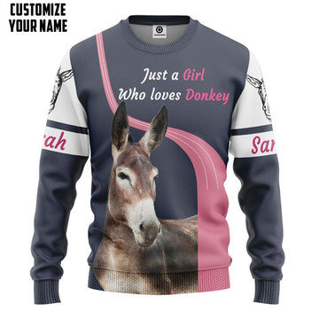 Gearhumans 3D Girl Loves Donkey Custom Name Tshirt Hoodie Apparel