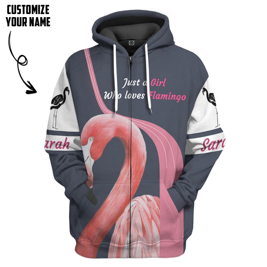 Gearhuman 3D Girl Loves Flamingo Custom Name Tshirt Hoodie Apparel GB09034 3D Apparel Zip Hoodie S
