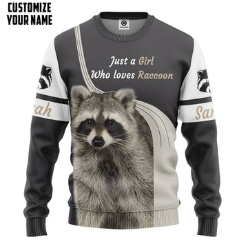 Gearhumans 3D Girl Loves Raccoon Custom Name Tshirt Hoodie Apparel