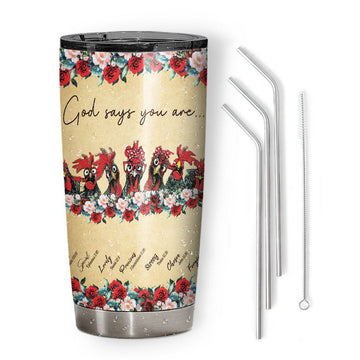 Gearhumans 3D God Says You Are Roosters Custom Name Design Vacuum Insulated Tumbler