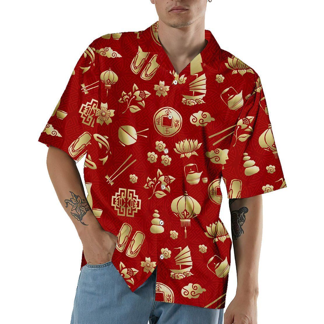 Gearhuman 3D Gold Asian Culture Hawaii Shirt ZK0406218 Hawai Shirt 