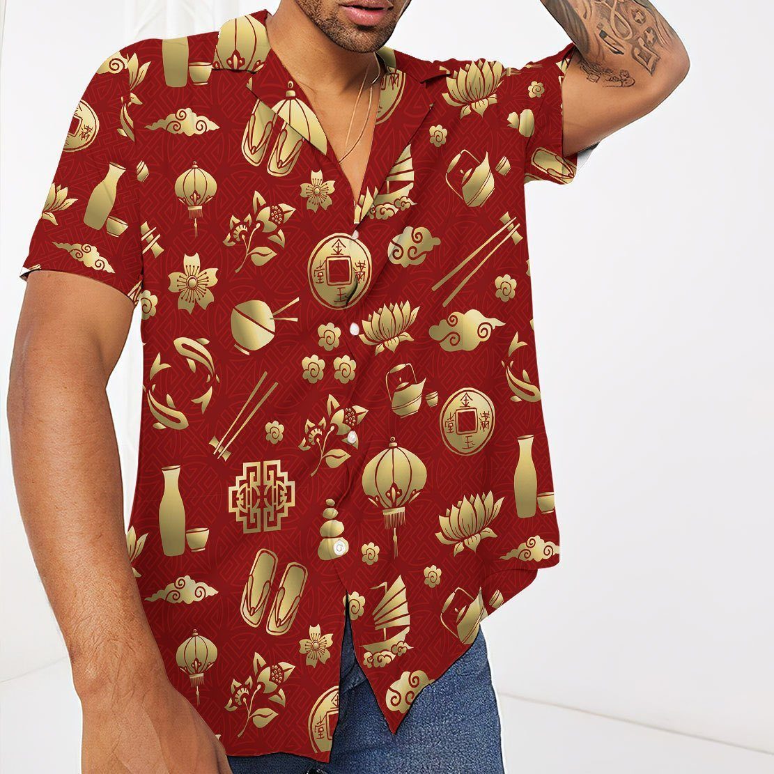 Gearhuman 3D Gold Asian Culture Hawaii Shirt ZK0406218 Hawai Shirt 