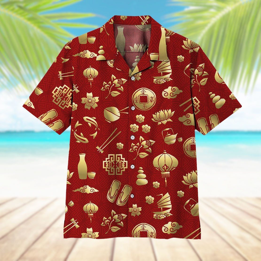 Gearhuman 3D Gold Asian Culture Hawaii Shirt ZK0406218 Hawai Shirt 