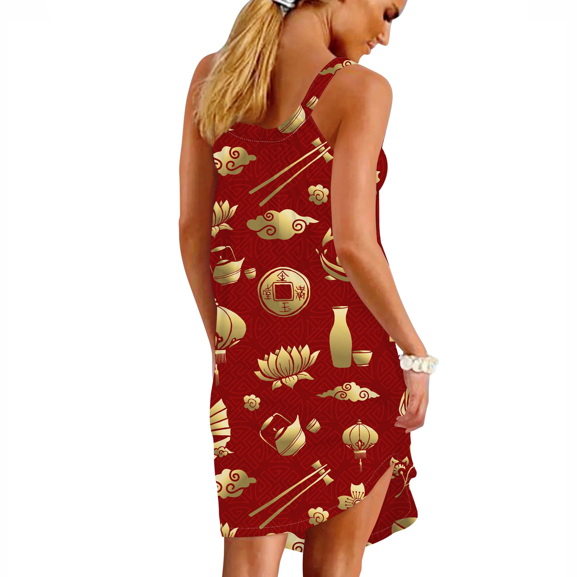 Gearhuman 3D Gold Asian Culture Sleeveless Beach Dress ZK0406217 Beach Dress 