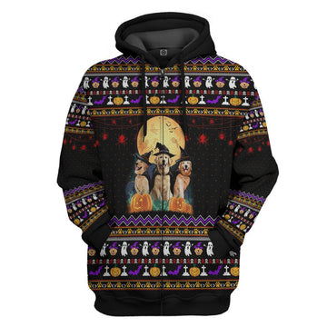 Gearhumans 3D Golden Retriever Halloween Ugly Sweater Custom Hoodie Apparel