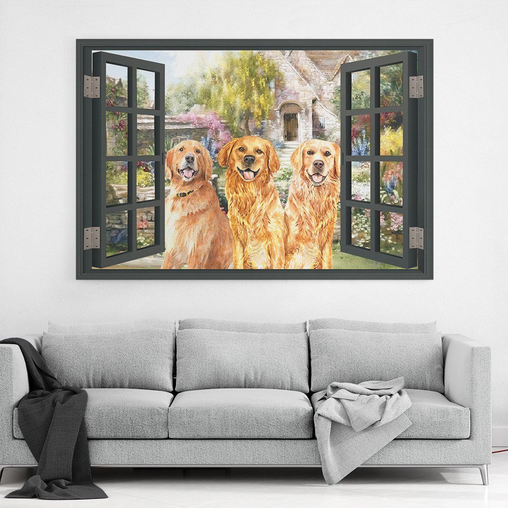 Gearhuman 3D Golden Retriever Window Canvas GK200130 Canvas