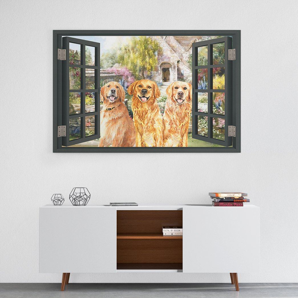 Gearhuman 3D Golden Retriever Window Canvas GK200130 Canvas