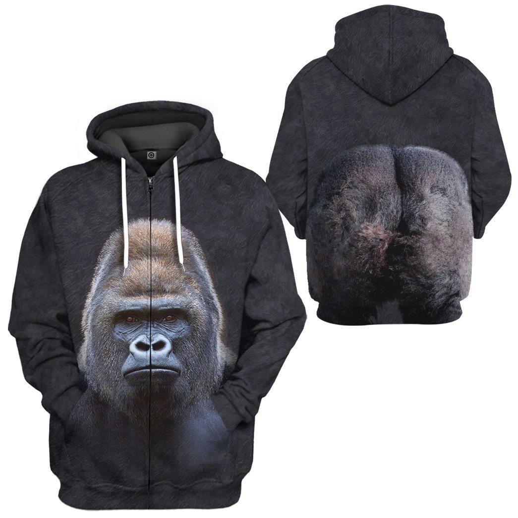 Gorilla Print Varsity Zip Hoodie - Apparel for Men - Gorilla Gifts - Black  Gray Heather, S at  Men's Clothing store