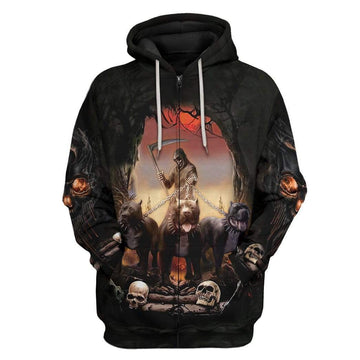 Gearhumans 3D Grim Reaper Pitbull Custom Hoodie Apparel