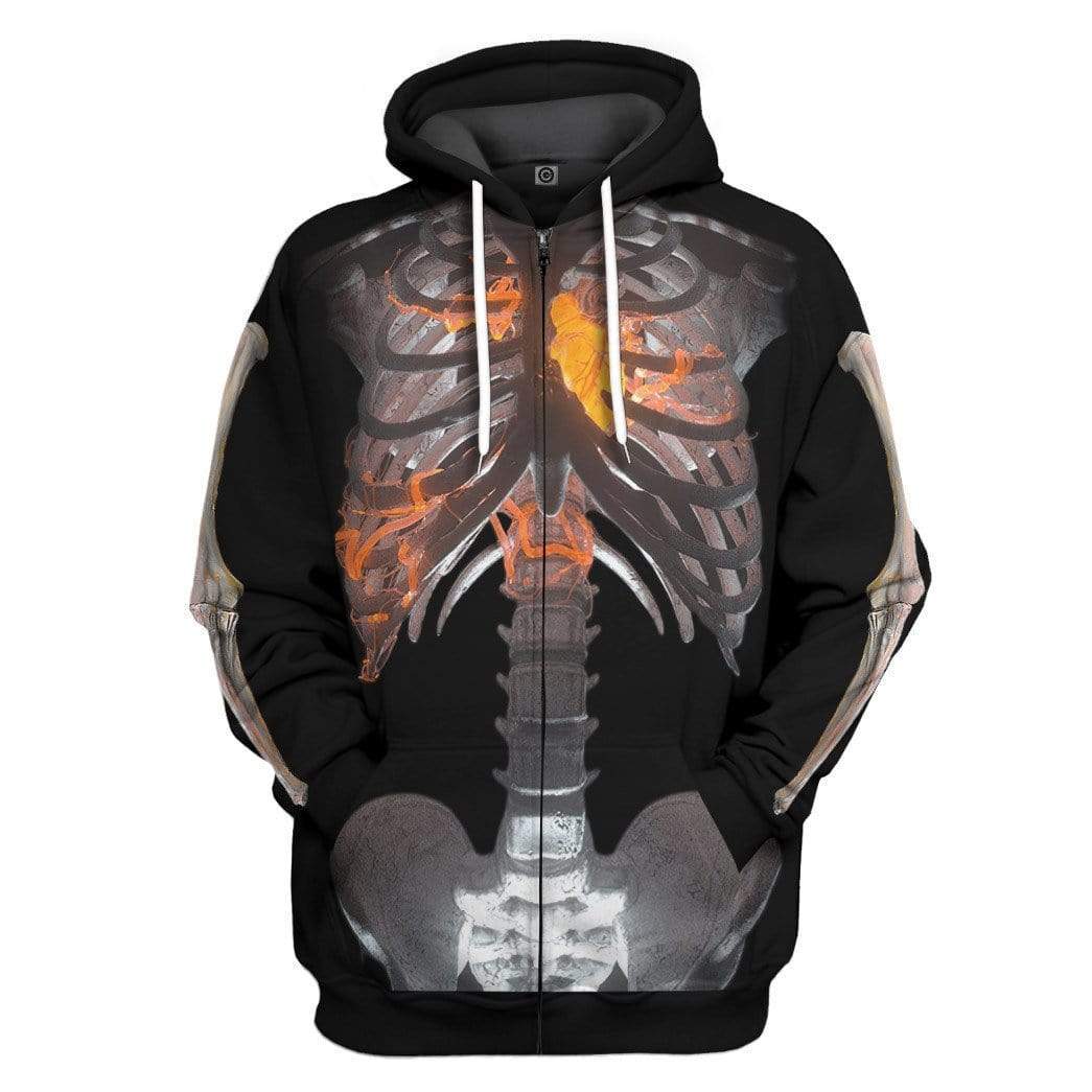 Gearhuman 3D Halloween Skeleton Custom Hoodie Apparel GW12081 3D Custom Fleece Hoodies Zip Hoodie S 