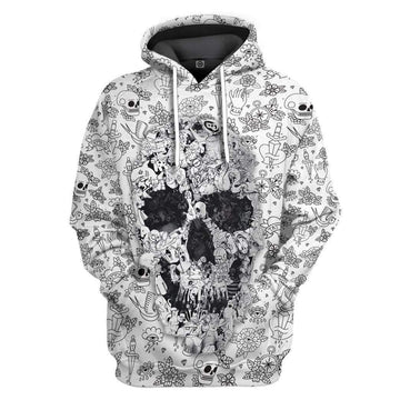 Gearhumans 3D Halloween White Skull Custom Hoodie Apparel