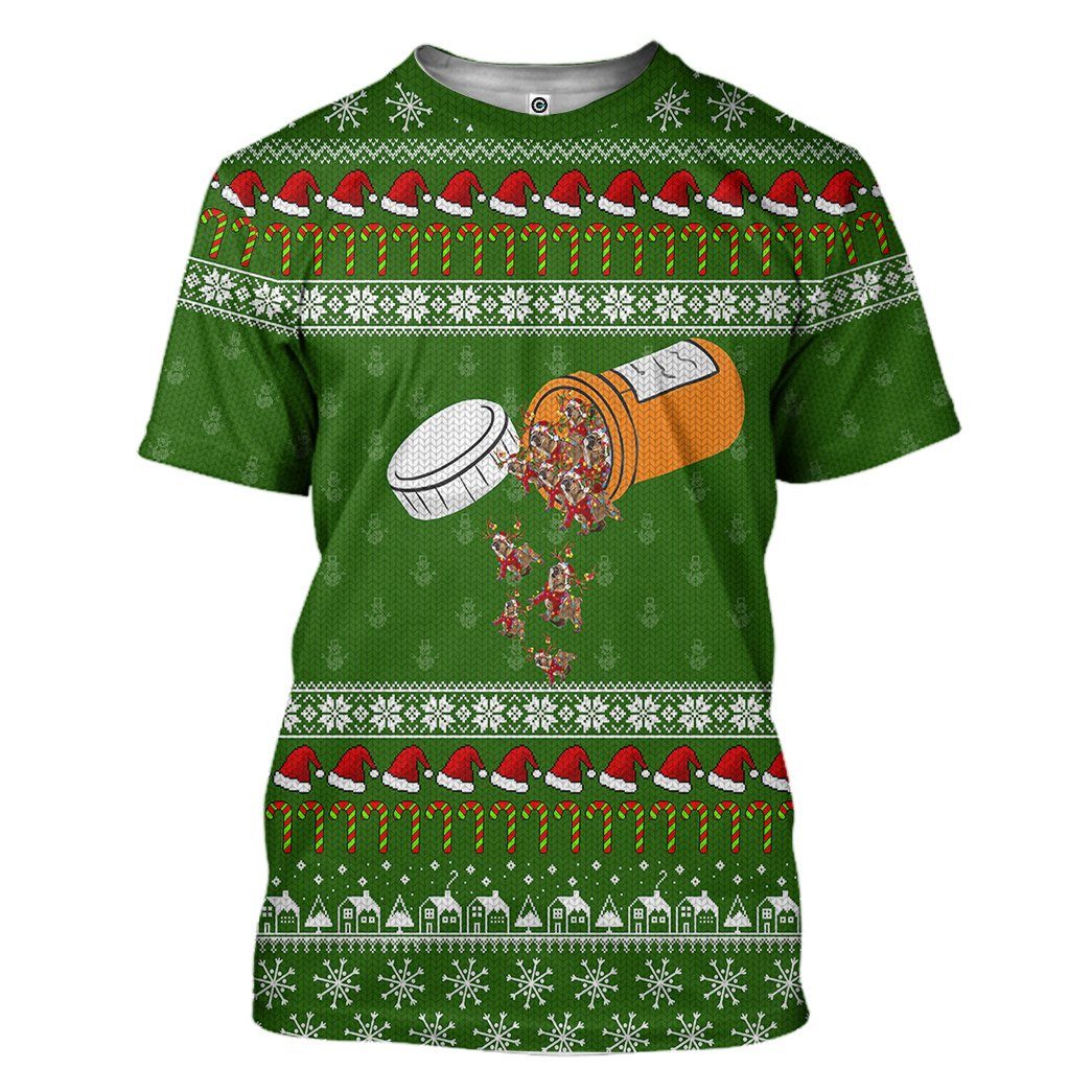 Gearhuman 3D happy bulldog pills for Christmas Custom Tshirt Apparel GX03112 3D Apparel T-Shirt S 