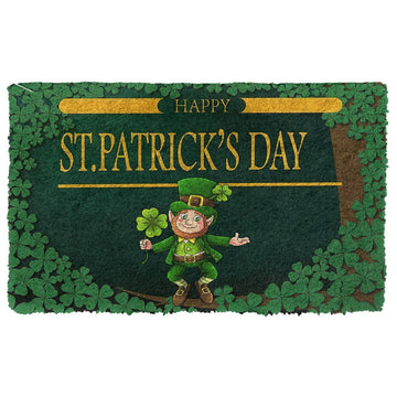 Gearhumans 3D Happy St Patrick Day Leprechaun Custom Doormat
