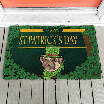 Gearhumans 3D Happy St Patrick Day Pug Custom Doormat