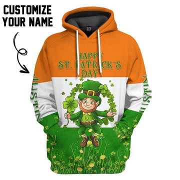 Gearhumans 3D Happy St Patricks Day Shamrock Custom Name Tshirt Hoodie Apparel