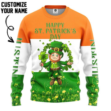 Gearhumans 3D Happy St Patricks Day Shamrock Custom Name Tshirt Hoodie Apparel