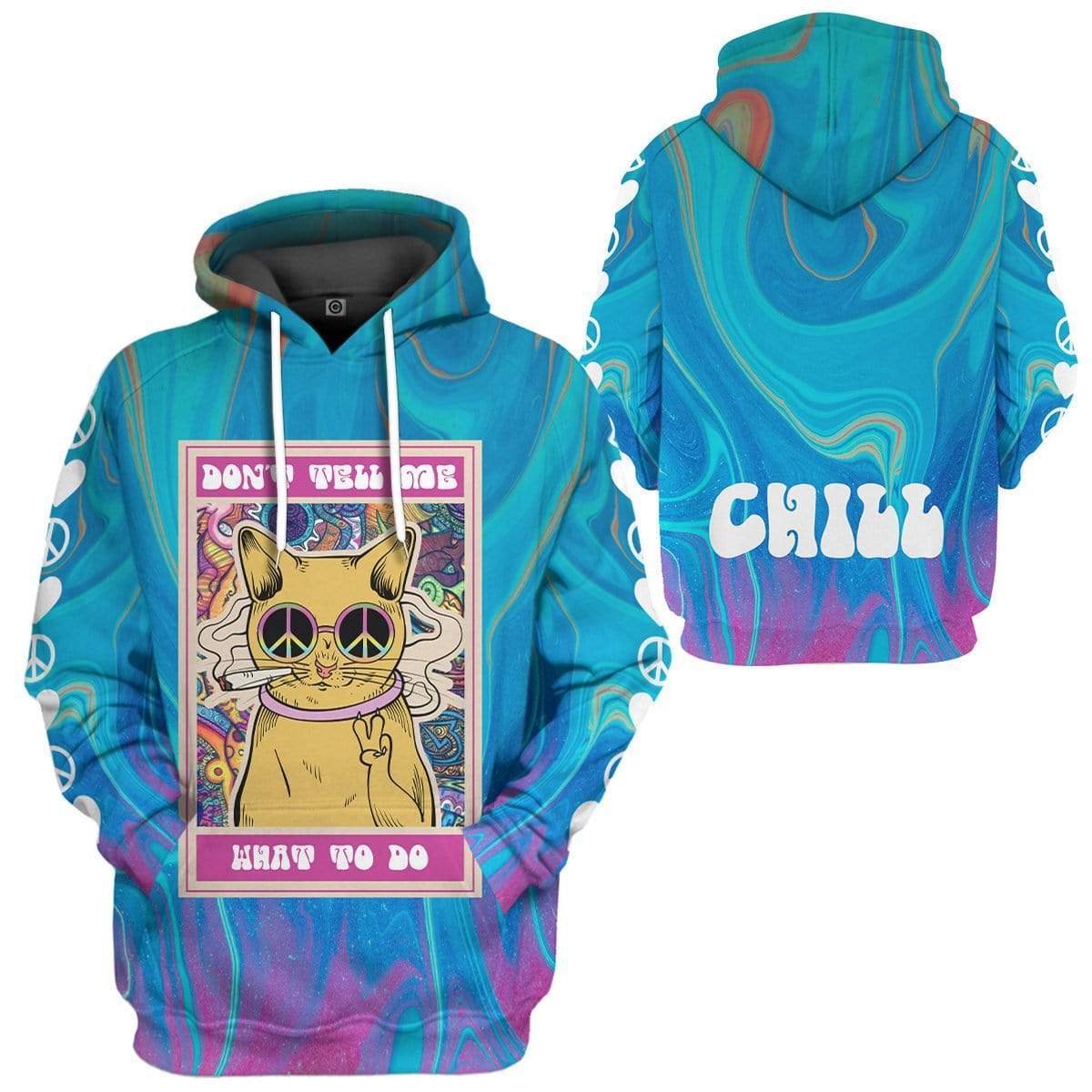 Gearhuman 3D Hippie Cat Custom Hoodie Apparel GH15050 3D Custom Fleece Hoodies 