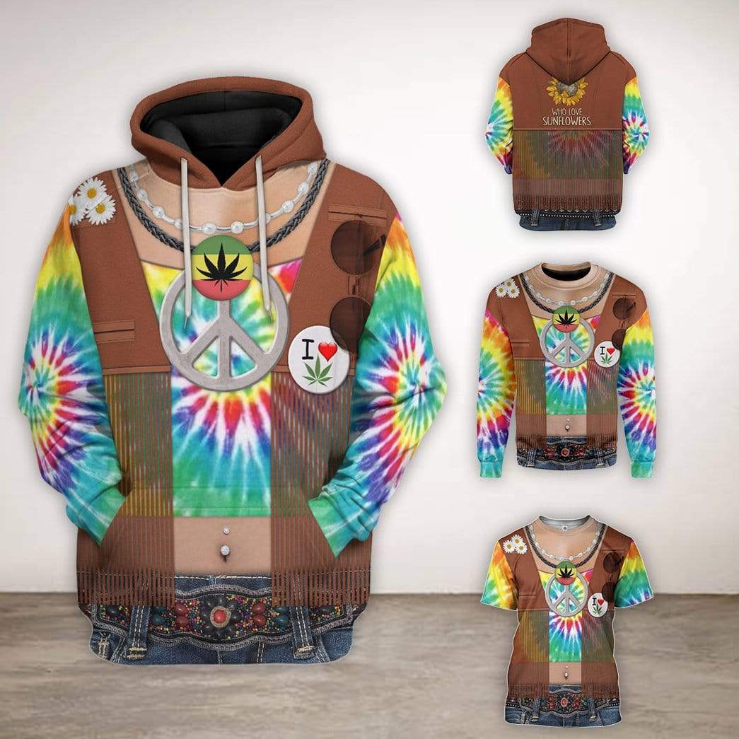 Gearhuman 3D Hippie Custom Hoodie Apparel GV26075 3D Custom Fleece Hoodies 