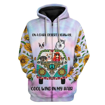 Gearhumans 3D Hippie Dogs On A Dark Desert Highway Custom Hoodie Apparel