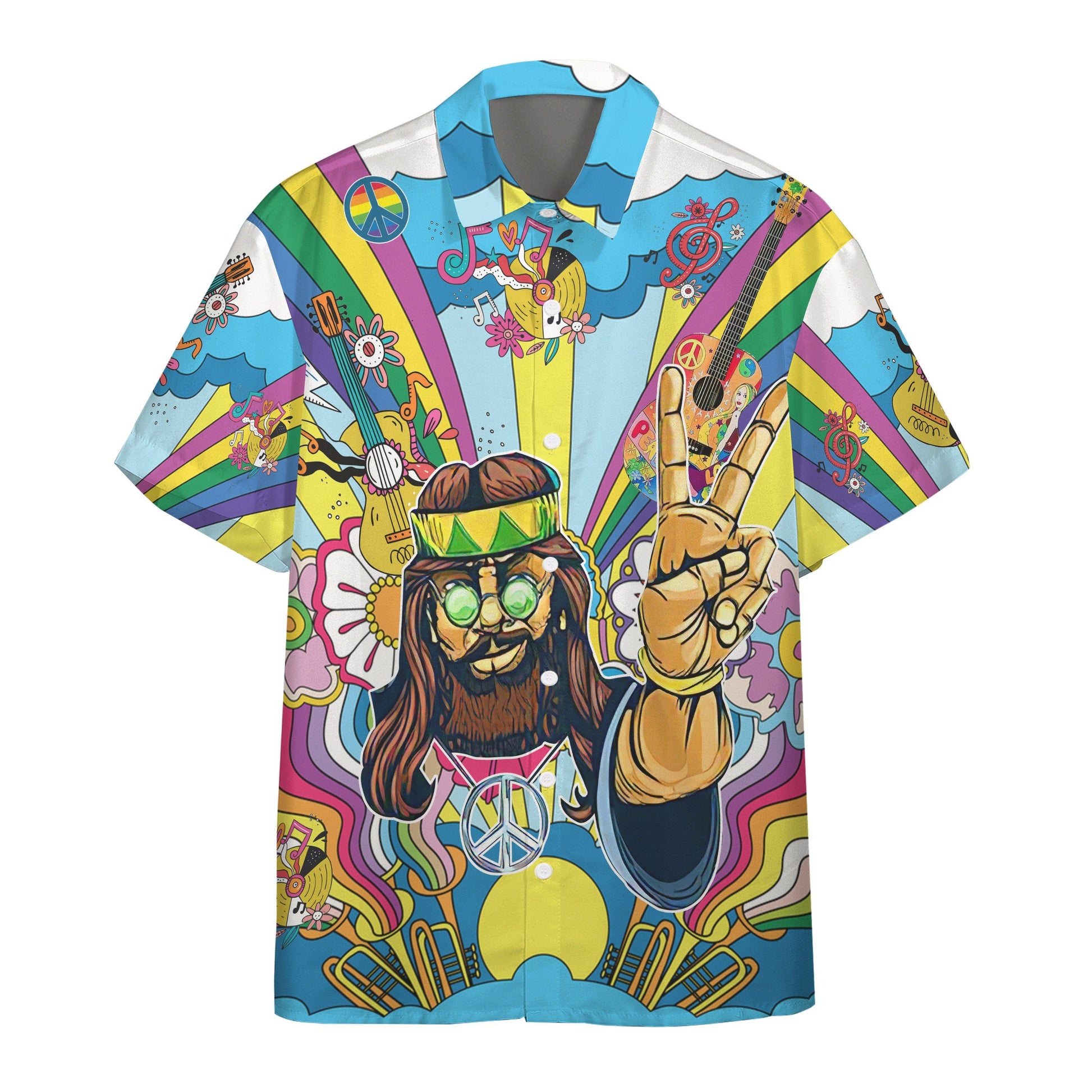 Gearhuman 3D Hippie Men With Guitar Custom Hawaii Shirt GS06072110 Hawai Shirt Hawai Shirt S 